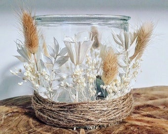 Windlicht mit Trockenblumen - EMMA - Teelicht Kerzenhalter Kerzenständer - Trockenblumen im Glas - süße Geschenk Idee Tischdeko Boho Style