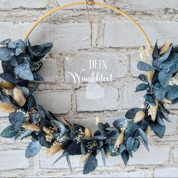 Dried flower wreath GINA with wreath color choice and desired text - gift idea door wreath flower hoop DIY loop bamboo ring wall wreath window decoration