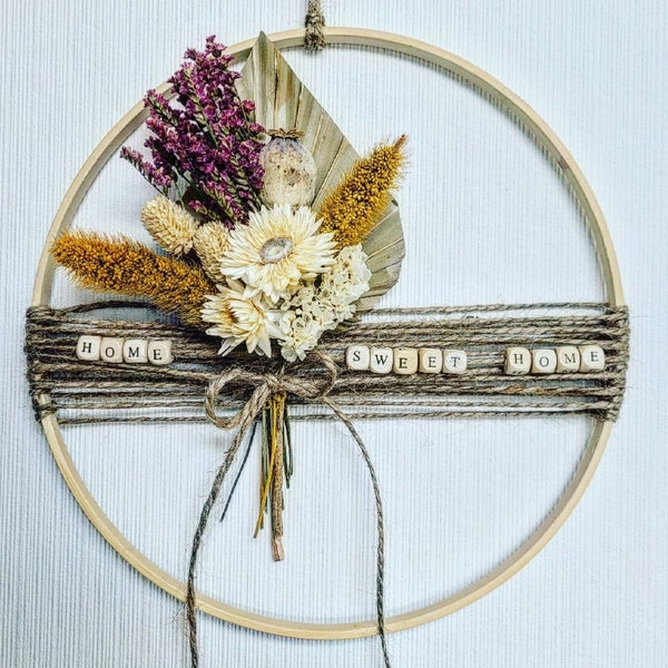 Trockenblumenkranz -LUISA personalisiert mit Wunschtext - Türkranz Geschenkidee Boho Ring Flower Hoop DIY Loop Bambus Wandkranz Fensterdeko