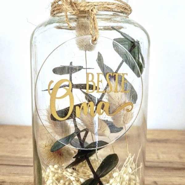 Dried flowers in a glass - Flower Bottle No.8 with YOUR desired text - cork glass 250ml - gift for the wedding, birth, thank you