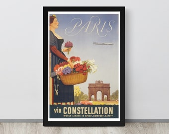 Vintage Paris via Constellation ReisePoster – um 1950 Paris Konstellation Reiseposter Druck