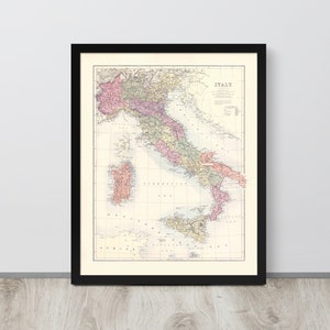 Vor 1900 Italien Karte: Vintage 1890 Italien Karte Druck – Antike Italien Karte Poster