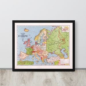 Mapa de Europa: Vintage 1925 Europe Map Print – Póster de mapa de Europa antiguo