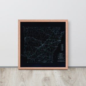 Carte de l'Arkansas : vintage 1975 Arkansas Dark Map Print – Affiche antique de la carte de l'Arkansas