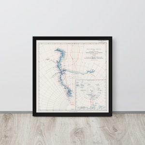 Mapa del viaje de la Antártida: Vintage 1907 Impresión del mapa de la Antártida británica - Mapa de la expedición de la Antártida británica antigua Póster