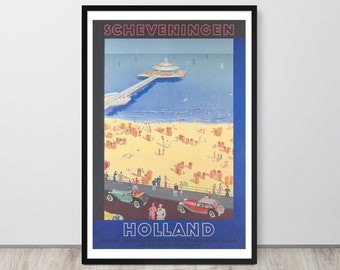 Vintage Scheveningen Holland Reiseplakat-Druck - circa 1938