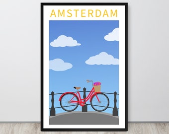 Amsterdam Travel Print – Amsterdam, Niederlande Fahrrad Reise Poster Print