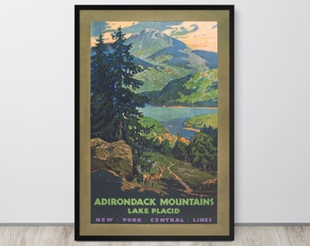 Adirondack Mountains Reiseplakat - Vintage 1920 Lake Plasid Wandkunst