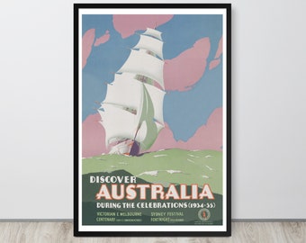 Vintage Australien Reiseplakat: 1930er Jahrhundertfeier-Druck