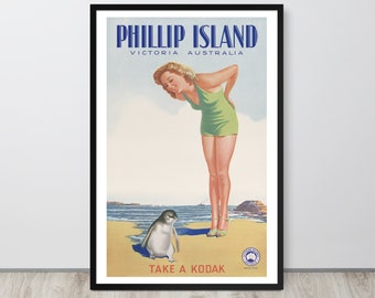 Vintage Australien Reiseposter – Um 1930 Phillip Island Australien Reiseposter Druck