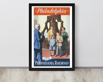 Vintage Philadelphia Reiseposter – Um 1955 Philadelphia Pennsylvania Eisenbahn Reiseposter Druck