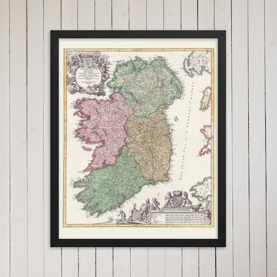 Ireland Map Vintage 1715 Ireland Map Print Antique Ireland Etsy