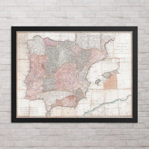 Spanje &Portugal Kaart: Vintage 1772 Spanje en Portugal Puzzel Kaart Print – Antiek Spanje en Portugal Kaart Poster