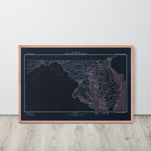 Maryland und Delaware Karte: Vintage 1948 Maryland und Delaware Dark Map Print – Antike Maryland und Delaware Karte Poster