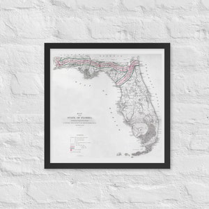 Florida Kaart: Vintage 1859 Florida Kaart Print – Antieke Florida Kaart Poster