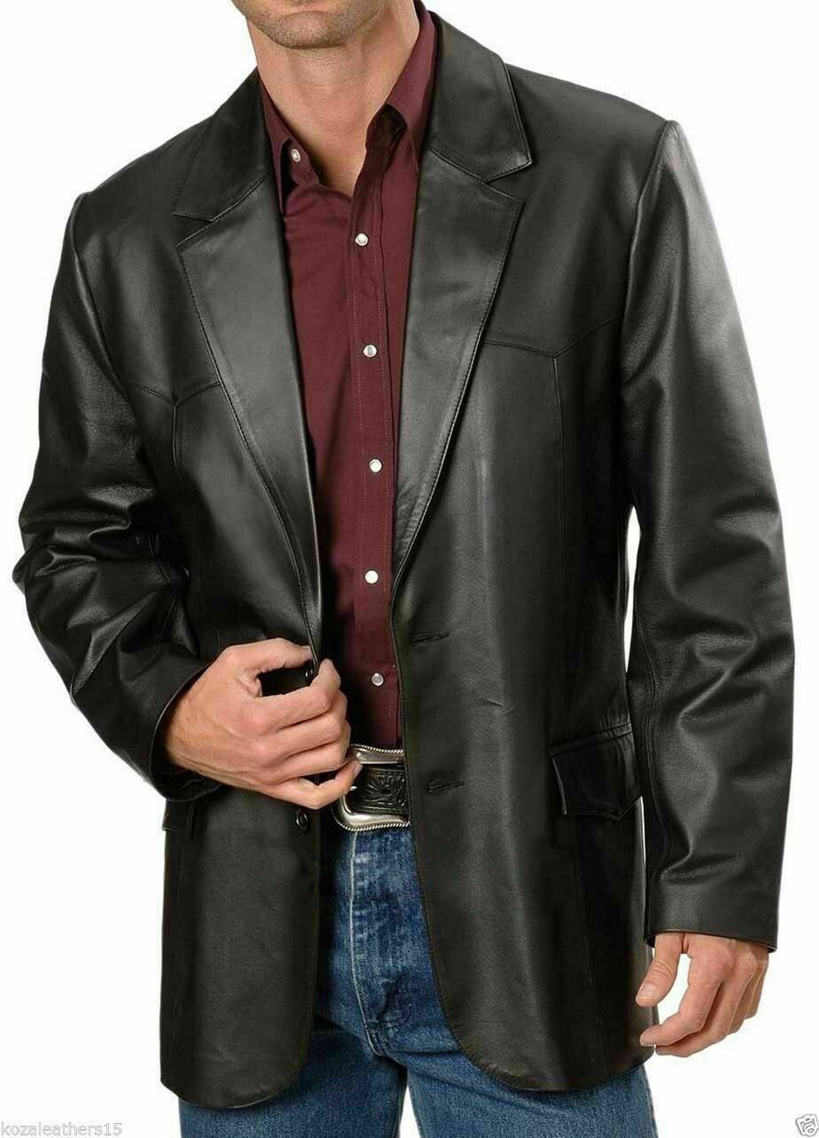 Men's Genuine Lambskin Leather Blazer Jacket Coat Two - Etsy UK