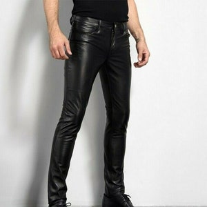 Men's Genuine Sheep Leather Party Pants Slim Fit Leather Pants Classic ...