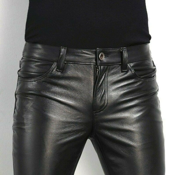 Pantalon de soirée homme en cuir de mouton véritable Pantalon slim en cuir Pantalon uni classique