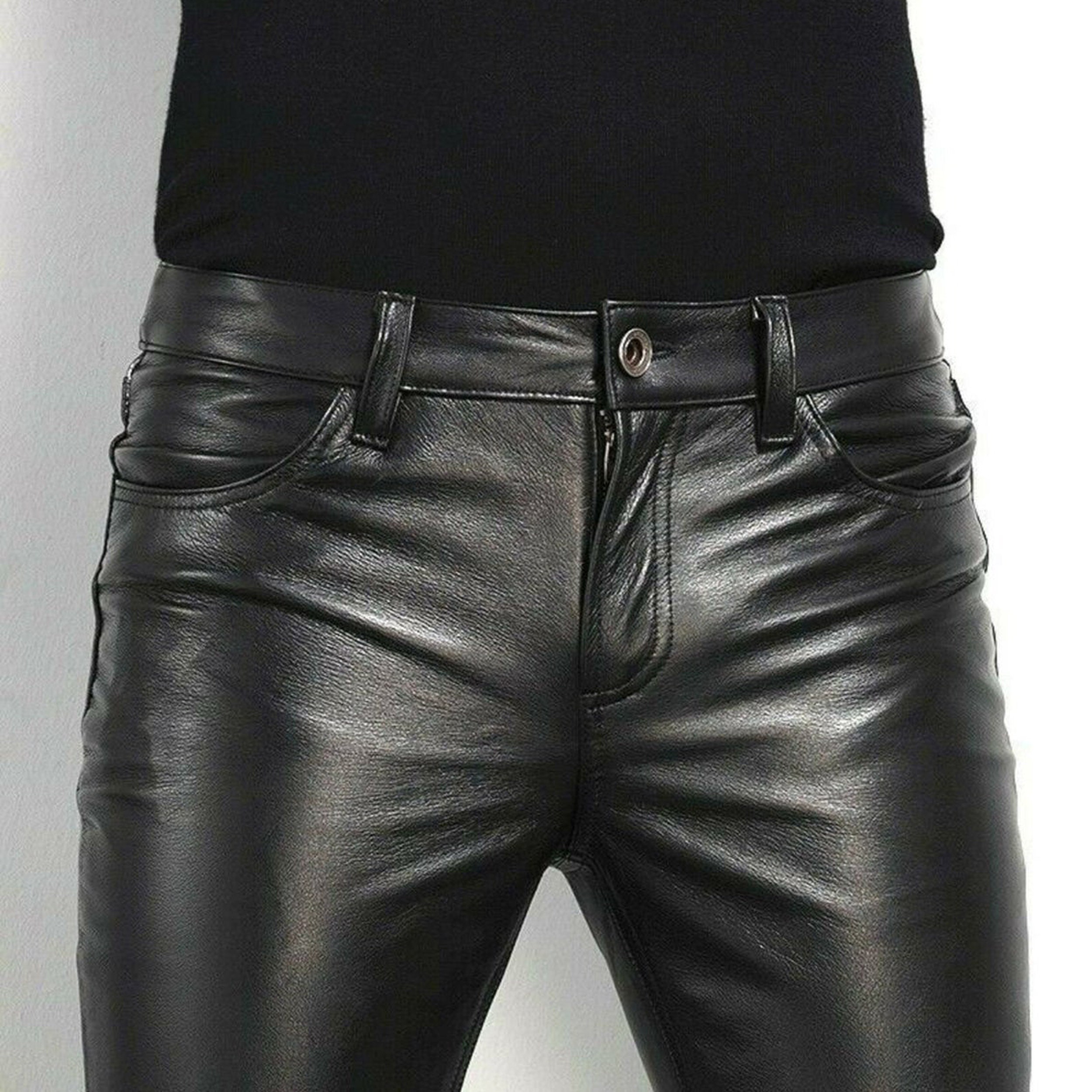 Mens leather look jeans sale