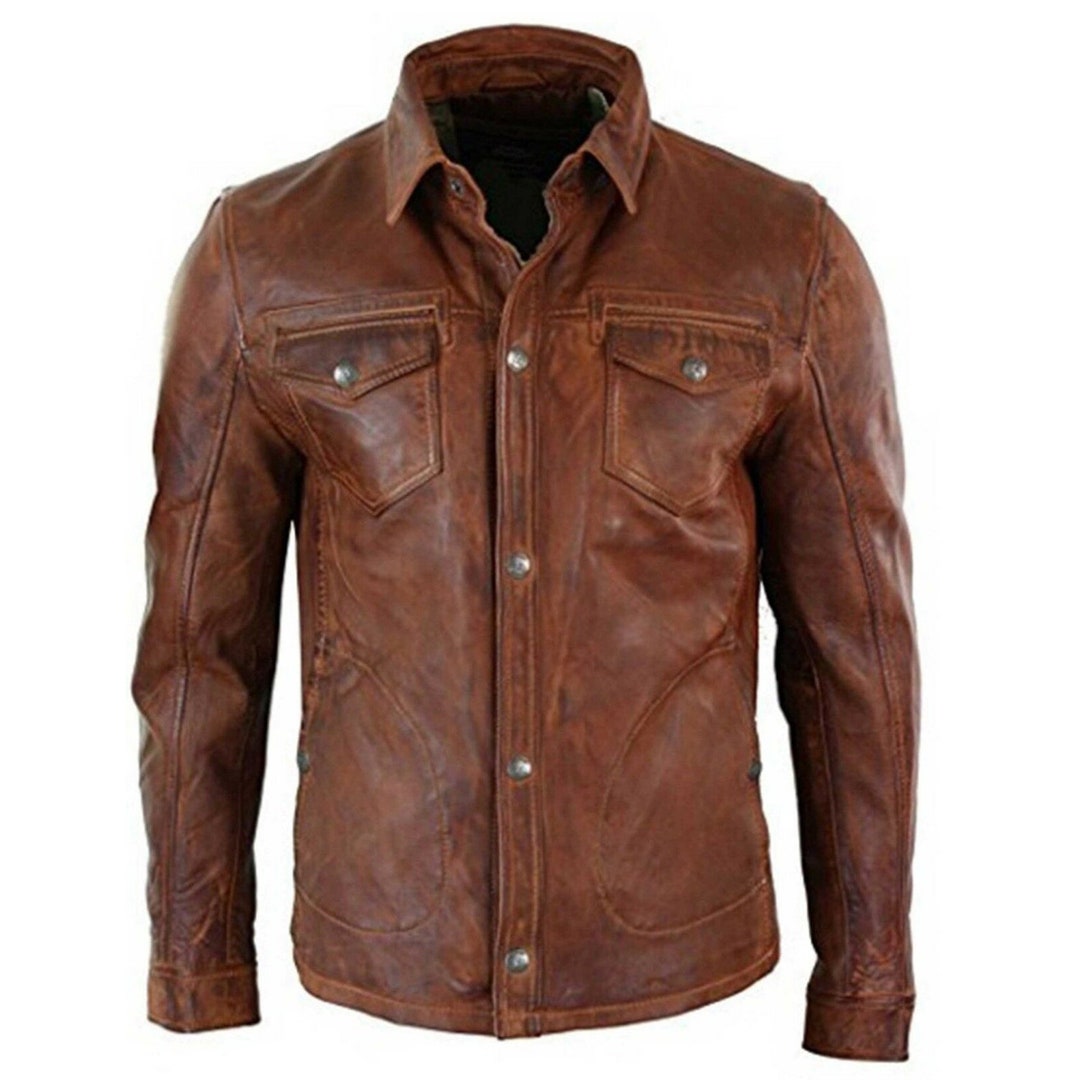 Men's Biker Vintage Waxed Distressed Brown Real Leather - Etsy