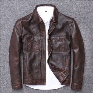 Men Vintage Dark Brown Distressed Leather Jacket Biker Style - Etsy