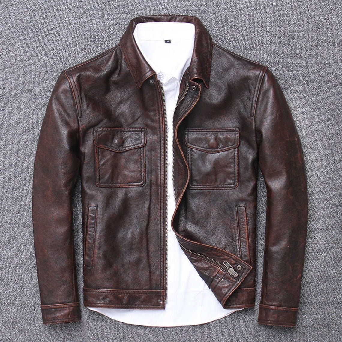 Men Vintage Dark Brown Distressed Leather Jacket Biker Style - Etsy