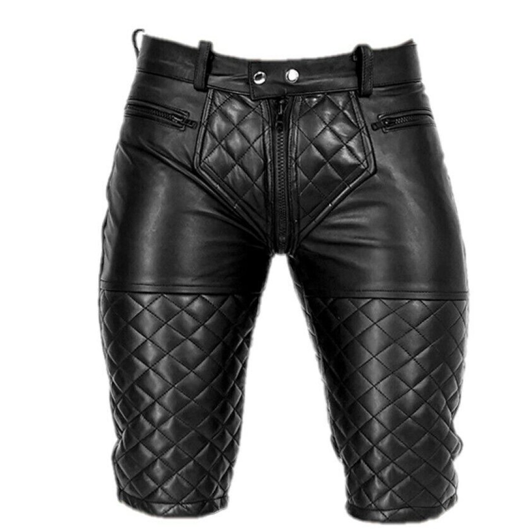 Men's Real Leather Shorts Pure Sheep Leather Diamond Quilted Shorts Zipper Pockets Etsy