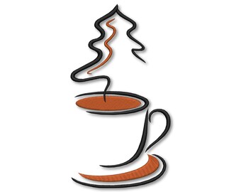 Coffee Cup and Christmas Tree Embroidery design Instant Download Digital File