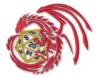 Dragon and D20 Dice Embroidery Machine design Instant Download Digital File PES DST