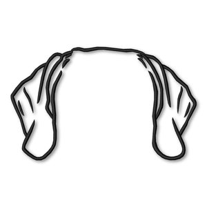 Puede incluir: Dibujo de línea de la cabeza de un perro con orejas caídas. La cara del perro no es visible.