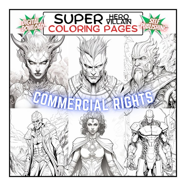 Superhero & Villain Adult Coloring Pages Bundle | 160 Pages for Digital Download | PNG | Amazon KDP Interior | Low Price | Original Designs