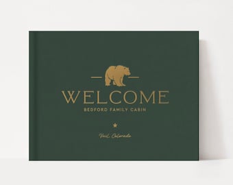 Mountain Bear Guestbook | Vacation Rental Guest Book | Rustic Cabin Bed and Breakfast  | AirBnb VRBO Holiday | Customizable Sign In Book |