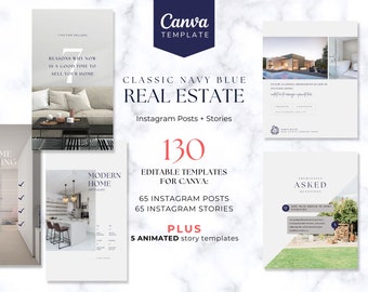 Luxury Real Estate Social Media Bundle  |  Animated Property Posts & Stories  |  Realtor Marketing | Classic Real Estate Instagram Templates