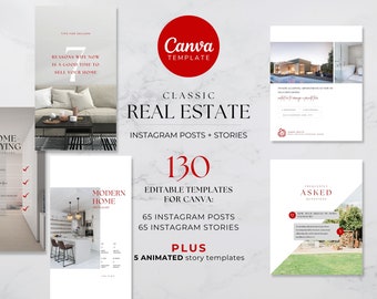 Classic Real Estate Social Media Template Bundle  |  Animated Posts & Stories  |  Realtor Marketing  |  Luxury Real Estate Canva Templates