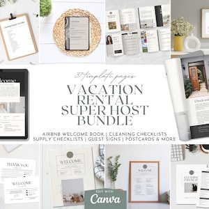 ENSEMBLE ÉNORME de locations de vacances classiques pour les invités et l'hôte | Livre de bienvenue Airbnb | Listes de contrôle de nettoyage pour les locations | Merci Cartes postales