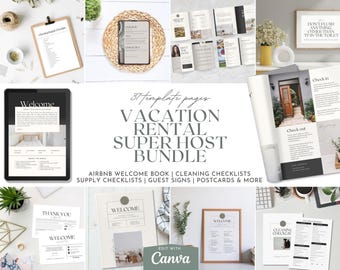 Classic Vacation Rental MASSIVE BUNDLE for Guests and Host | Airbnb Welcome Book | Cleaning Checklists for Rentals | Thank You Postcards