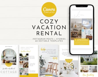 Cozy House Vacation Rental Social Media Templates | AirBnb Instagram Posts Stories | Cute Vacation Rental | VRBO Host Real Estate Marketing