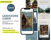 Lake House Cabin Airbnb Social Media Bundle  | Instagram Posts and Stories for Vacation Rental  | Canva Insta Templates for Airbnb VRBO Host