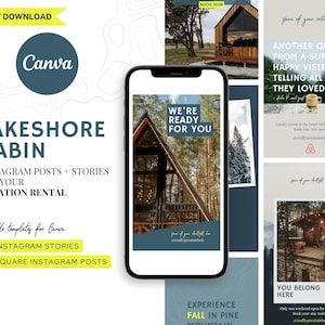 Lake House Cabin Airbnb Social Media Bundle  | Instagram Posts and Stories for Vacation Rental  | Canva Insta Templates for Airbnb VRBO Host