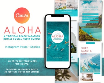 Aloha Beach Vacation Rental Instragram Posts and Stories | Tropical Hawaii Airbnb | Canva Template | Host Bundle | Real Estate Social Media