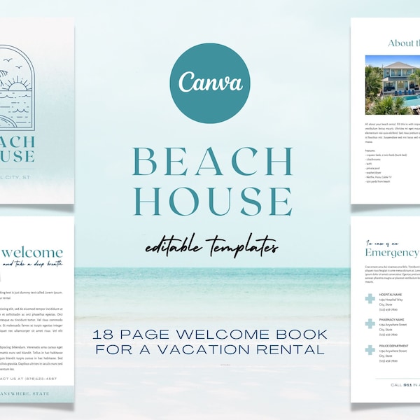 Beach House Welcome Book Template for Canva | Vacation Rental Info Book | Real Estate | Coastal Vacation Rental | Beach Airbnb Guidebook