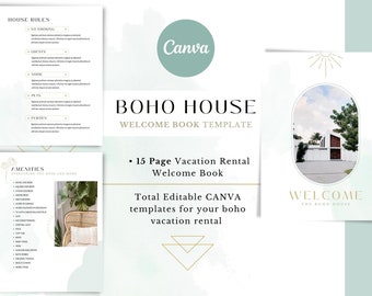 Boho Modern Vacation Rental Welcome Book | Canva Template | Airbnb Host Bundle | AirBnb VRBO House Rules | Editable House Book for Guests