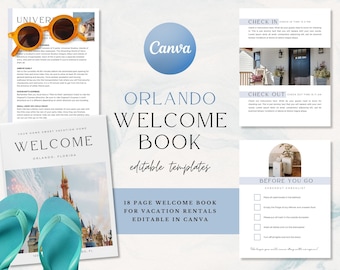 Sjabloon Orlando-welkomstboek voor Canva | Info vakantiewoning boeken | Vakantiewoning familie Florida | Airbnb-gids voor strand | Themaparken