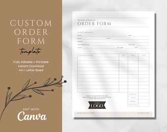 Sjabloon voor groothandelbestelformulieren | Canva-bestelformulieren | Bewerkbare factuursjabloon | Sjabloon voor kleine bedrijven | Bestelformulier voor klantconsultatie