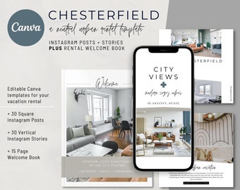 Sjablonen voor luxe vakantiehuizen | Modern stedelijk vastgoed | Airbnb Instagram-berichten en -verhalen | Welkomstboek | Airbnb VRBO-hostmarketing