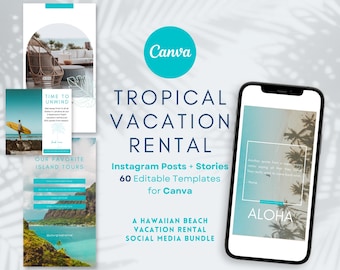 Tropische Airbnb sociale media-sjablonen | Vakantiewoningen met een Hawaïaans strand-thema | Sociale mediaberichten en verhalen voor Instagram | Strandhuis