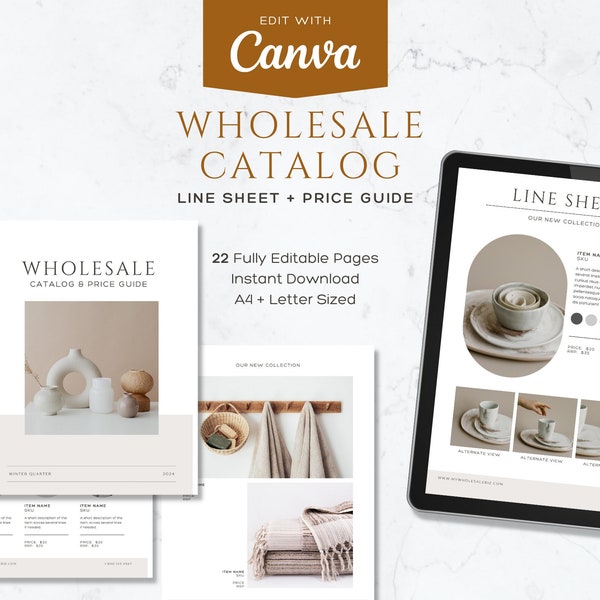 Wholesale Catalog and Line Sheet Template | Retail Pricing Book | Store EBook Template | Wholesale Guide for Small Business | Canva Template