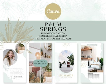 Palm Springs Instagram Templates | Boho Style Social Media Posts | Editable Canva Vacation Rental Templates | Airbnb VRBO Marketing for Host