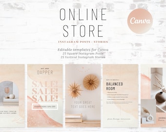 50 Online Retail Instagram Templates | Luxury Fashion Retail Branding and Marketing | Blush Pink Social Media Posts | Boutique Store