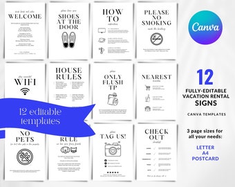 AirBNB Sign Bundle  | Vacation Rental Printable Signs  | Editable Canva Templates for Airbnb Host  |  VRBO Signage  | Rental Welcome Posters